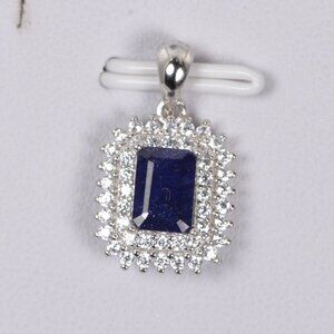 1.5ct Double Halo Natural Blue Sapphire 925 Sterling Silver Pendant